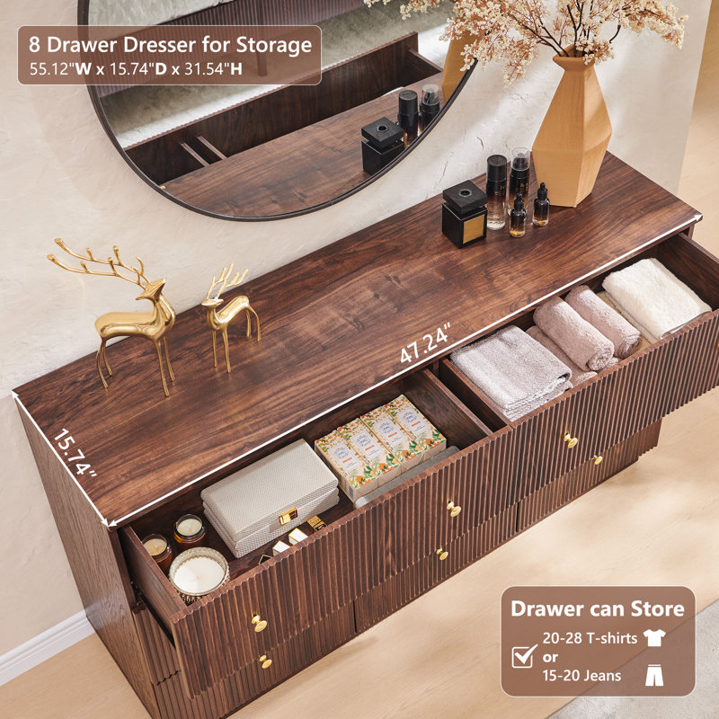 Commode à 8 tiroirs pour chambre à coucher, organisateur de rangement de commode, commode de chambre moderne avec rangement profond pour placard, couloir, entrée Aberdeen