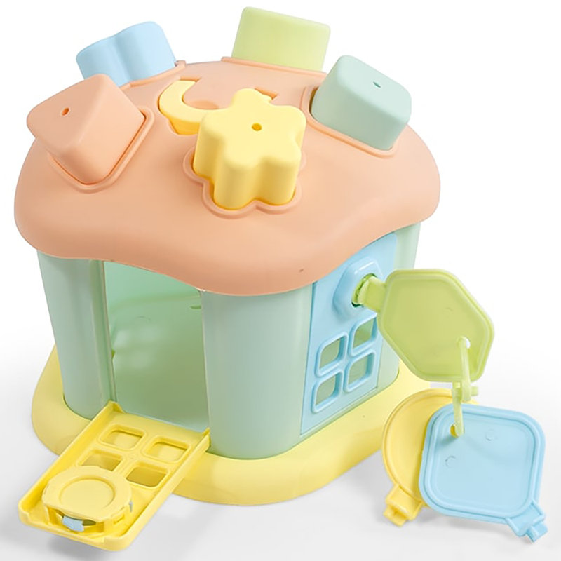 Dolu: Shape Sorter - Happy House - 9 pièces Sort & Play, ensemble de clés de portes verrouillables, 5 formes et découpes assorties, couleurs pastel douces, tout-petits et enfants de 12 mois et plus