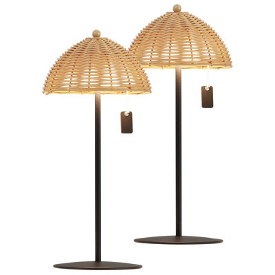 Tilly 12.75" Modern Coastal Indoor/Outdoor Wicker Shade Rechargeable/Cordless Dimmable Integrated LED Table Lamp