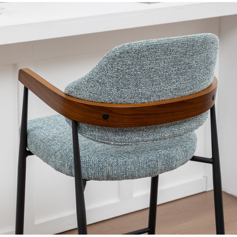 Devane Upholstered Counter Stool With Armrest, Blue