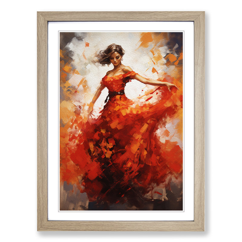 Flamenco Dancer Abstract - Single Picture Frame Print on Wood, Oak, 64cm H x 46cm W x 2cm D