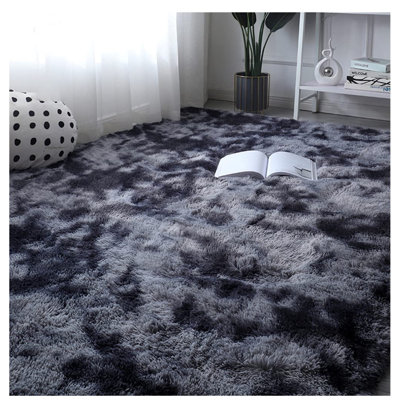 Tapis à poils longs rayé gris foncé