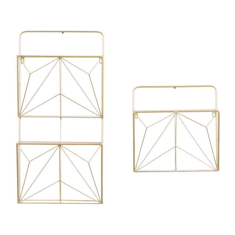 Metal 3 Slot Geometric Gold Wall Shelf Set