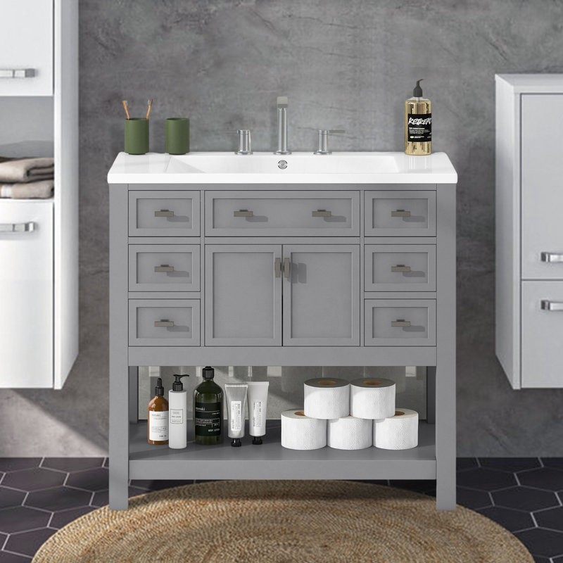 Base de meuble-lavabo simple 35,2 po seulement, gris