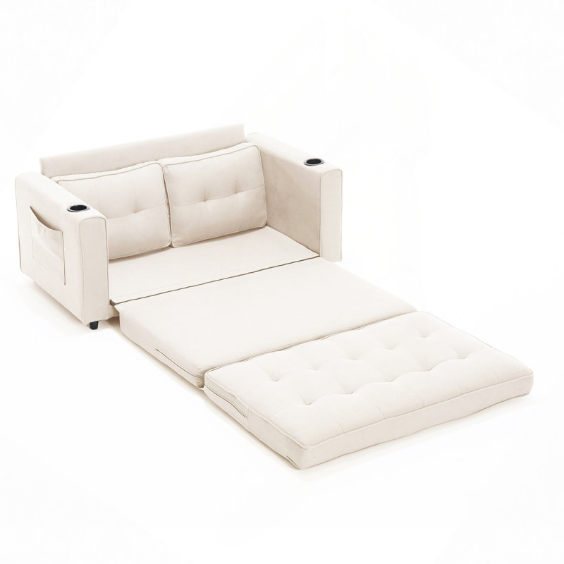 Canapé, canapé convertible en futon rembourré, causeuse pliable capitonnée avec canapé-lit escamotable, méridienne à dossier rabattable avec poches latérales et porte-gobelet