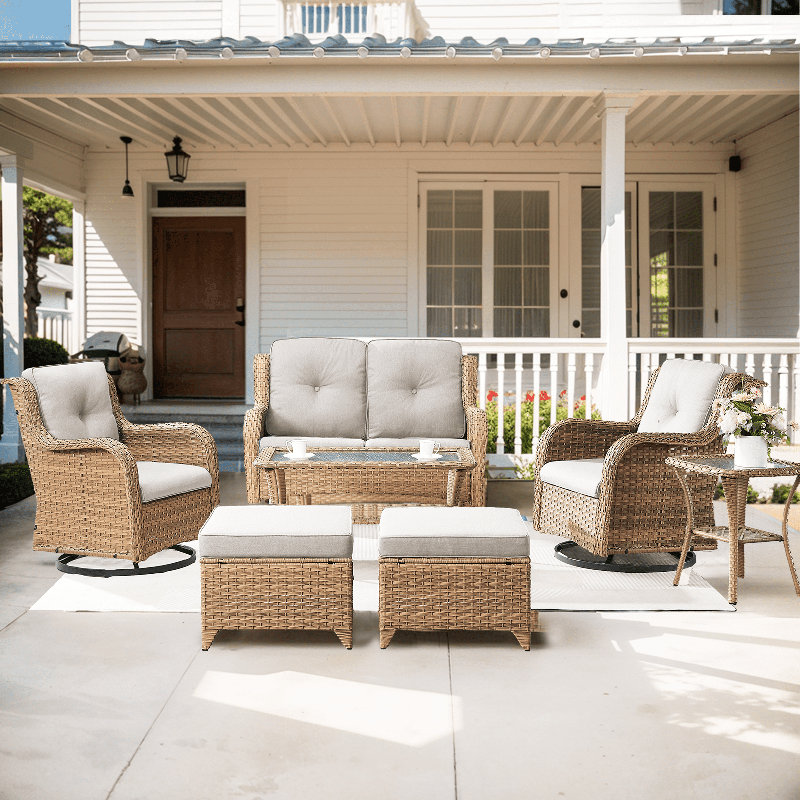 Carolina 7-Piece Square Outdoor Conversation Set With Loveseat And Side Table, Beige
