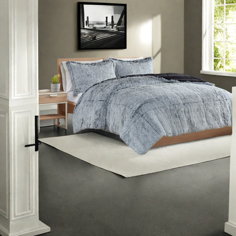 Ensemble de literie à poils longs moelleux, édredon en polyester douillet, essentiel pour chambre à coucher moderne
