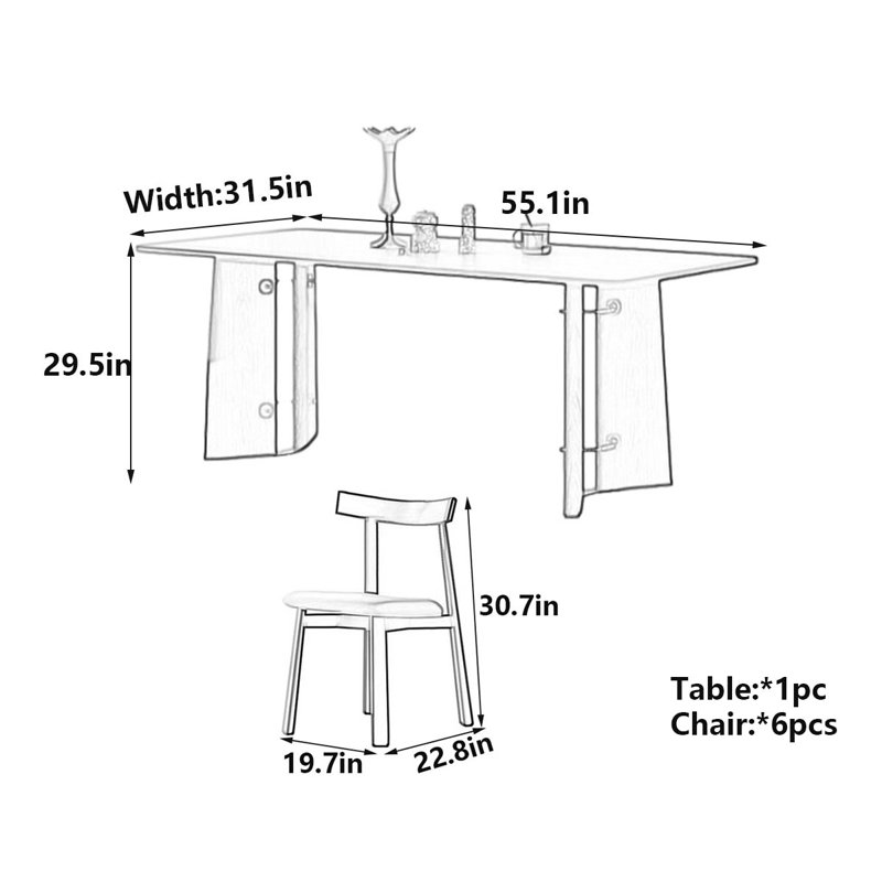 Table rectangulaire française en ardoise rétro, H 29,5 po x L 55,1 po x l 31,5 po