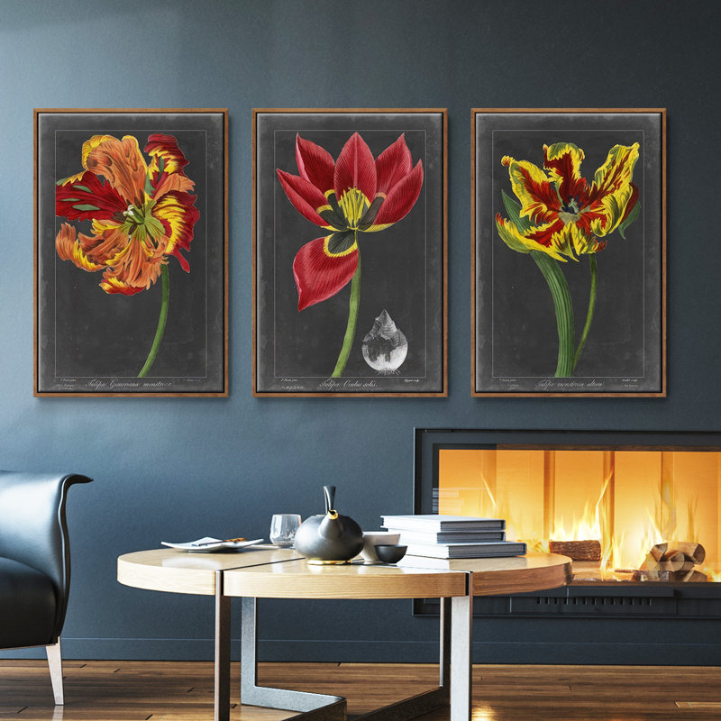 «Midnight Tulip II», ensemble de 3 reproductions sur toile, Noyer, H 27 po x l 54 po