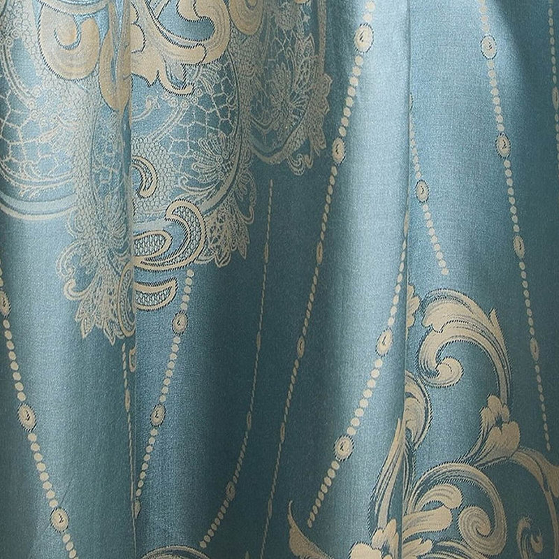 Dolce-Mela Cotton Blend Blackout Curtains / Drapes Single Panel, Light Blue/Cream