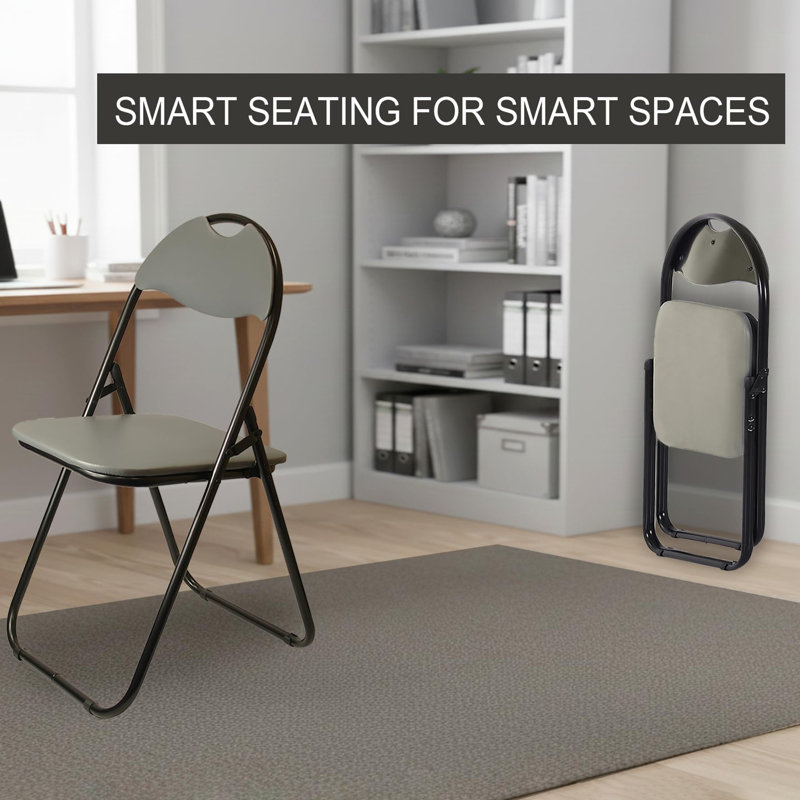Faux leather Office Chairs - Steel Frame folding Chair, Grey