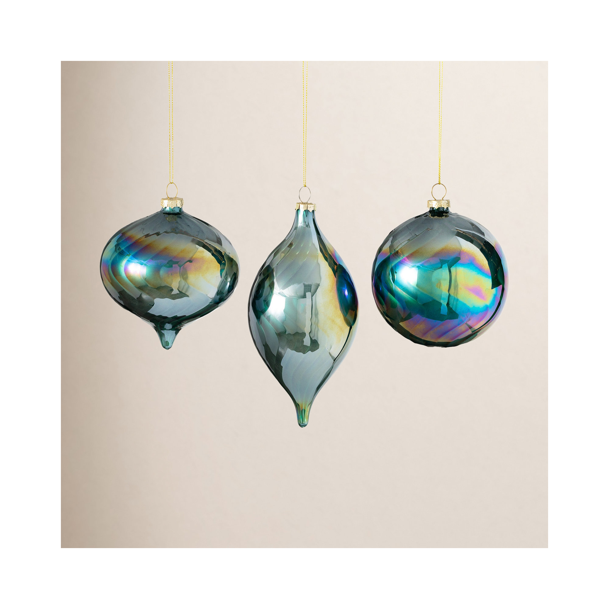 Aldusa 3 Piece Iridescent Finial Ornament Set