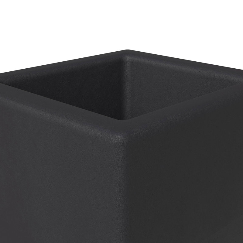 Terra Fiberstone And MGO Clay Planter, Mid-Century Modern Tall Square Planter Pot For Indoor And Outdoor, Black