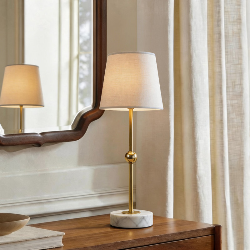 Lampe de table à DEL sans fil de 17,5 po - rechargeable et à intensité variable avec ampoule magnétique amovible, base en marbre, finition laiton, - lumière d'appoint luxueuse abordable pour chambre à coucher, bar, restaurant, décor urbain