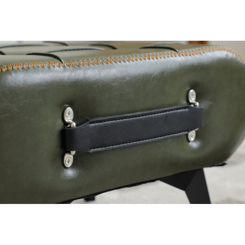 Faux Leather Handable Upholstery Ottoman, Small Foot Rest Footstool, Green