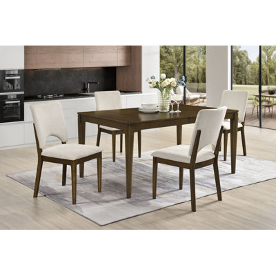 Ensemble de table de salle à manger extensible 5 pièces Contemporary et 4 chaises rembourrées beige clair