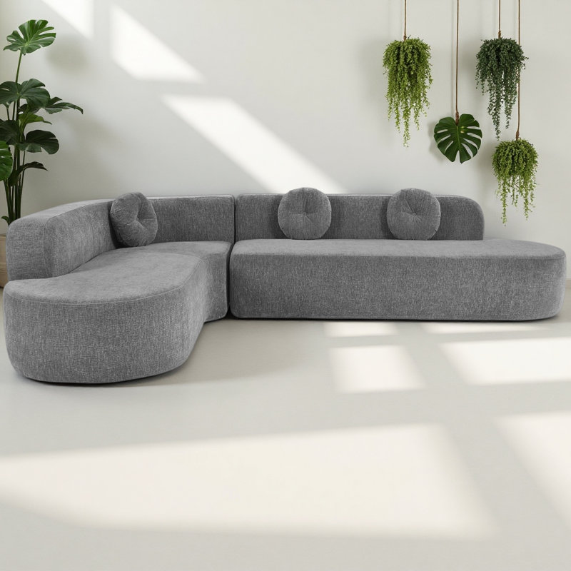 Très grand canapé modulaire sophistiqué de 122 po Sophisticed Top Design, revêtement courbé élégant avec trois coussins ronds