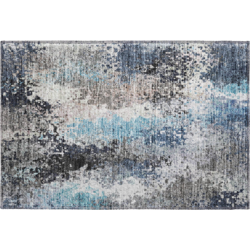 Premium Machine Washable Mayfield AMF2242 Abstract Rug, 1'8" x 2'6", Denim