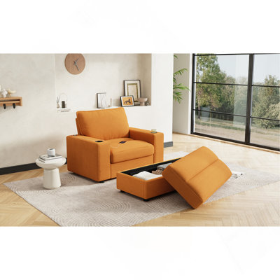 Méridienne surdimensionnée de 42,8 po avec repose-pieds avec rangement, canapé-lit en velours côtelé avec porte-gobelets et port de charge USB, fauteuil-lit rembourré, canapé à lecture profonde pour salon, chambre à coucher, jaune