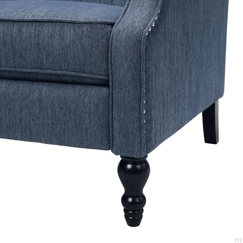 Alta Traditional 28.5" Wide Manual Wingback Recliner Chair with Button-Tufted Diamond Stitching, Dark Blue