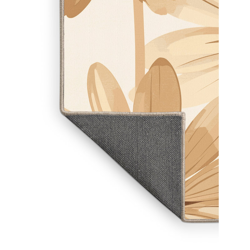 Tapis beige moelleux moelleux de style scandinave Esmont Daisy - reliure beige, Carré 5 pi