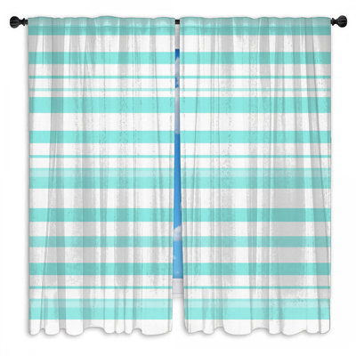 Rideaux de fenêtre rayés bleu clair et blancs obscurcissant - 2 panneaux