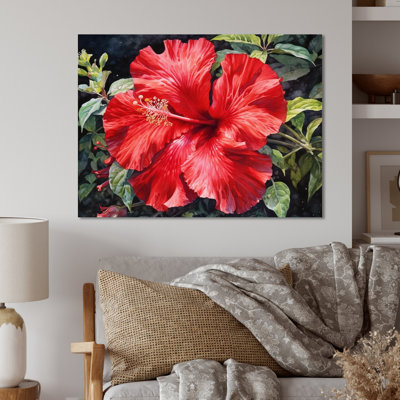 Red Tropical Hibiscus Harmony I - Floral Metal Art Print