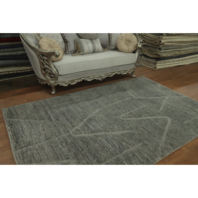 Tapis indien en laine fait à la main à motif abstrait 6 x 9