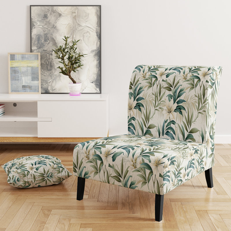 Fauteuil de chambre rembourré C, Motif tropical botaniques serein IV