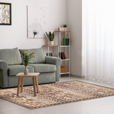 Tapis brun / gris / beige en polypropylène tissé à la machine Johnekins