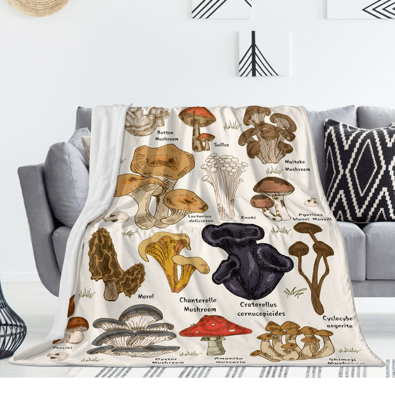 Couverture doudou en flanelle douce pour canapé-lit, Champignon blanc