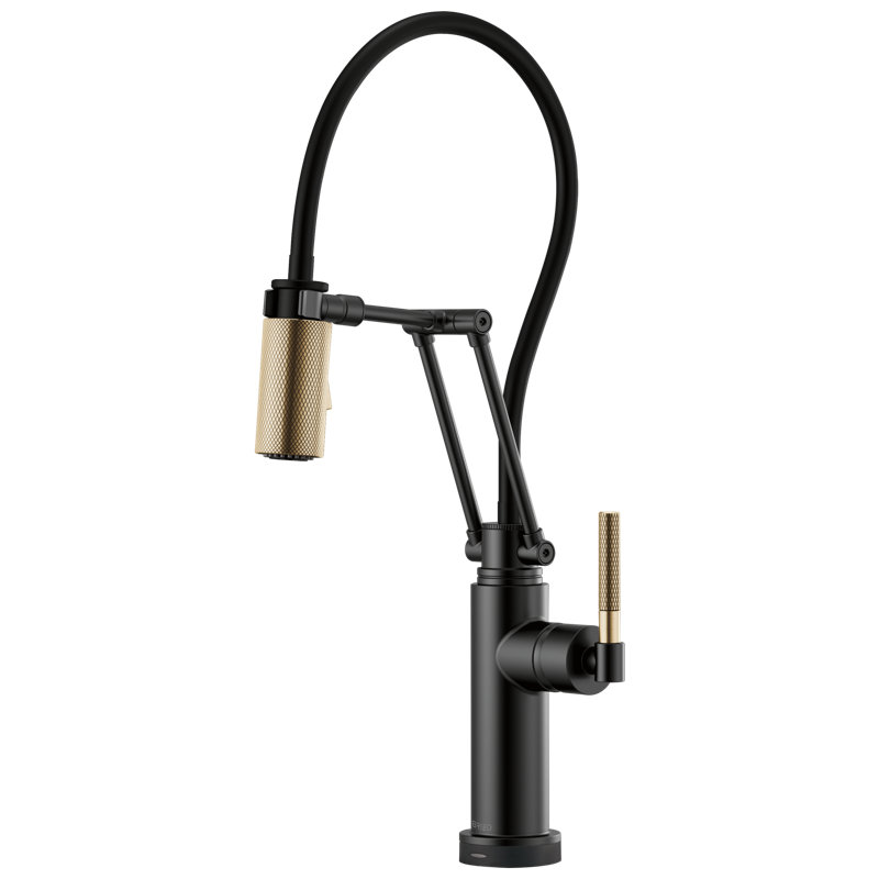 Litze® Pull Down SmartTouch® Single Handle Kitchen Faucet with Accessories, Matte Black/Luxe Gold
