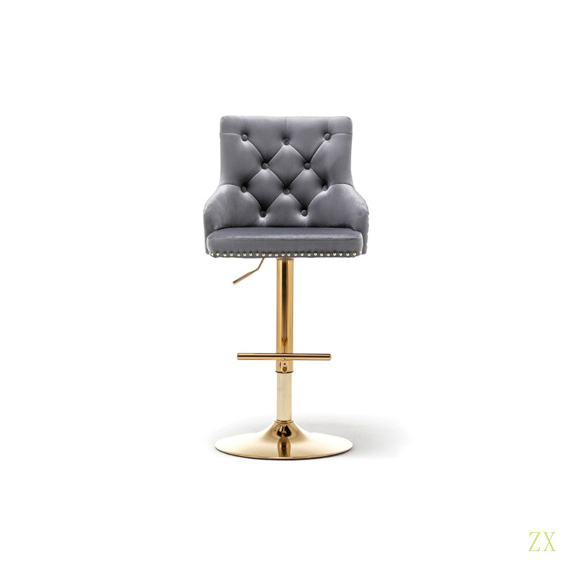Tabouret de bar pivotant réglable (ensemble de 2) avec base, chaise de cuisine rembourrée en velours, garniture cloutée et dossier capitonné