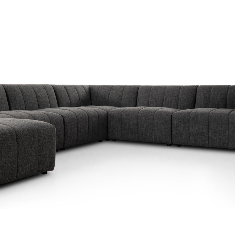 Langham Channeled 6 - Piece Sectional, Right Hand Facing, Saxon Charcoal Polyester Blend, 25" H x 157" W x 122" D