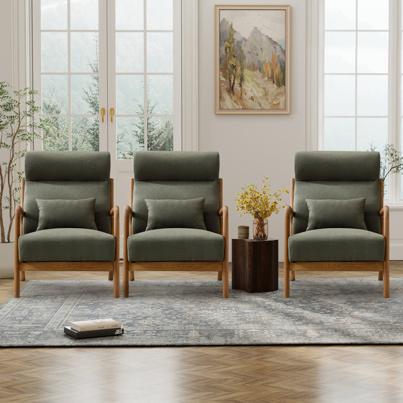 Chaise d'appoint rembourrée traditionnelle avec coussin lombaire de 26 po de large Cashel (ensemble de 3), Lin vert