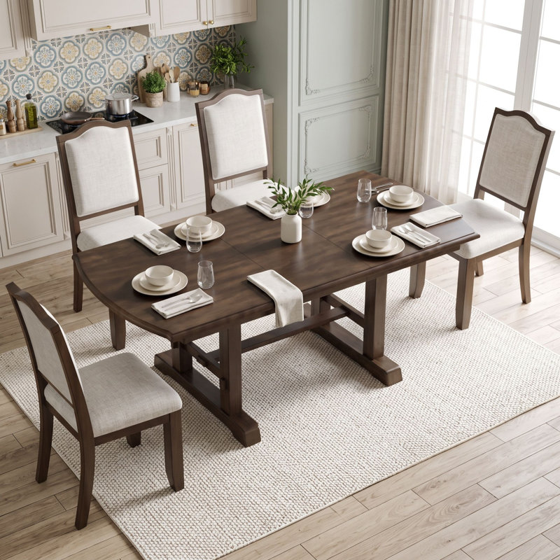 Ensemble de table de salle à manger cinq pièces avec quatre chaises rembourrées, Brun