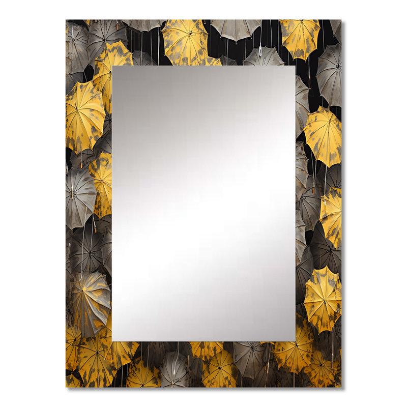 Ciel de parapluies jaunes et gris Tranquility - miroir mural ciel, miroir décoratif traditionnel, impression d'art en métal