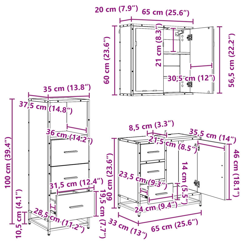 Bathroom Storage Furniture Set, Old Wood