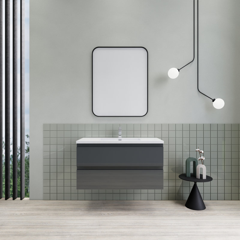 Alnwick 41.75'' Single Bathroom Vanity with Resin Top, Glossy Gray