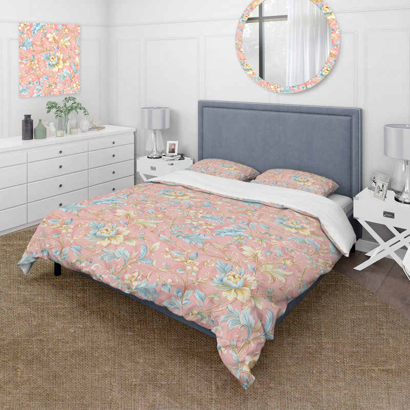 Ensemble de housse de couette rose et bleu Boho Floral Paradise VII - Boho, Housse de couette très grand + 2 taies décorativ