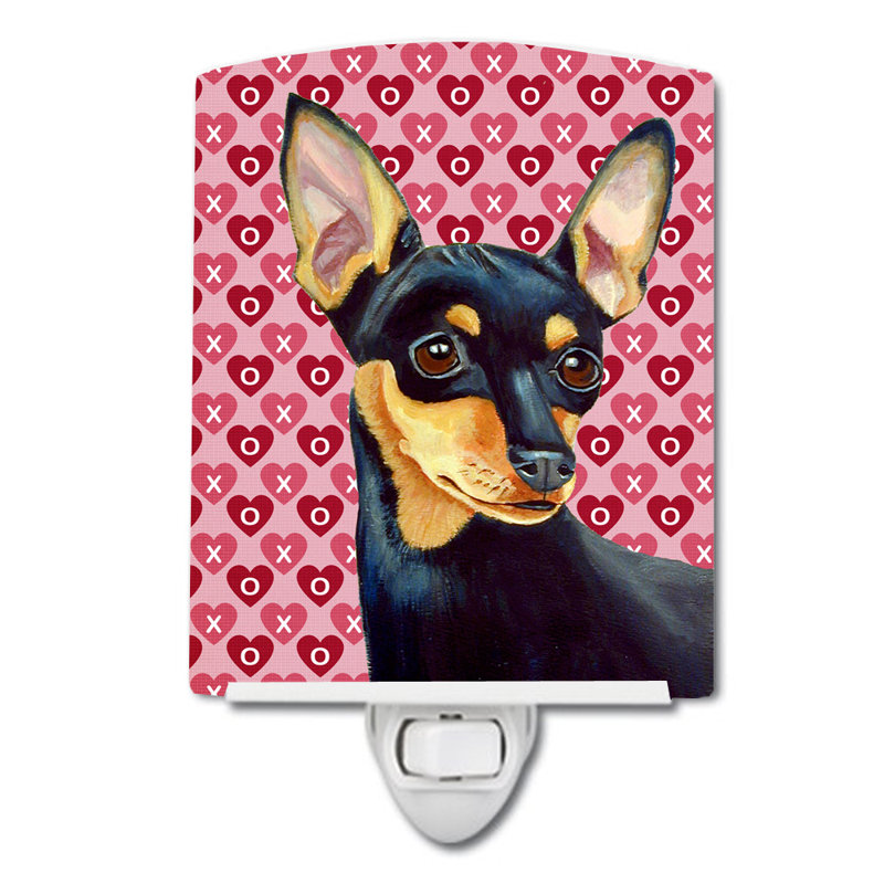 Éclairage pour nuit en céramique keeshond hearts love and valentines, Pinscher nain noir