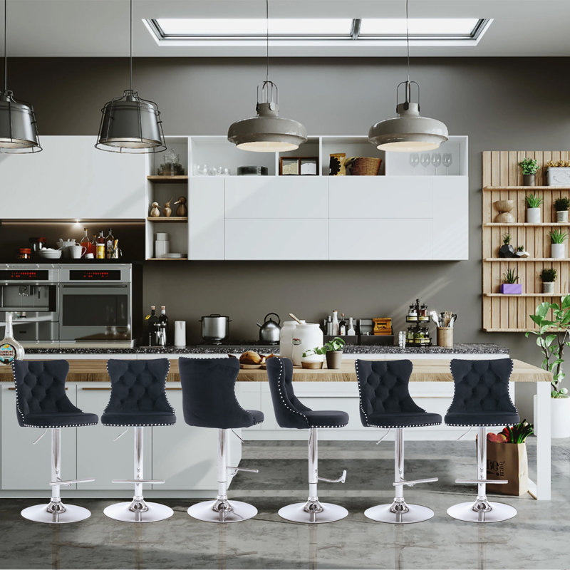 360°Swivel Adjustable Counter Height Bar Stools, Black, 6, Sliver