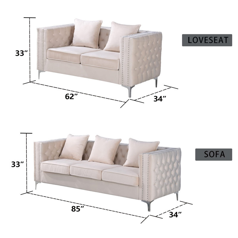 Vanida 2 - Piece Velvet Living Room Set, Beige