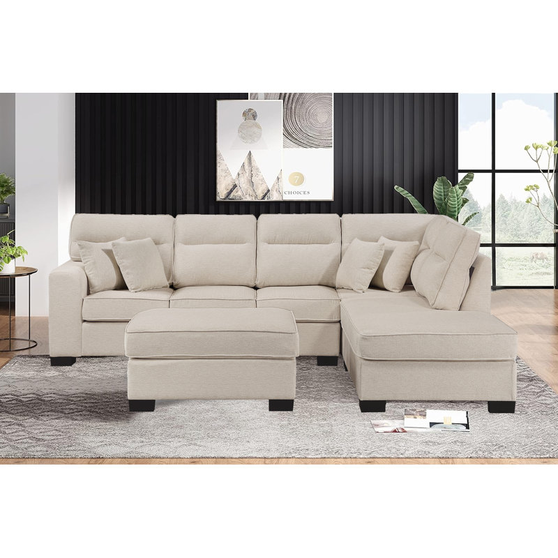 Ensemble de canapé modulaire moderne avec méridienne double 6 pièces beige pour le salon, Beige Polyester Blend