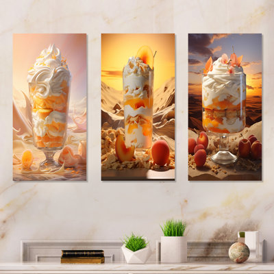 Trifle Temptation Peach Dessert - Desserts, ensemble de 3 reproductions d'art en métal