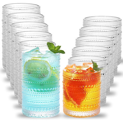 Ensemble de verres à gin 12 oz, 12 oz et verres à cocktail 10 oz, verres à boisson en relief gaufré transparent, ensemble de verres à whisky, bière, jus et lait