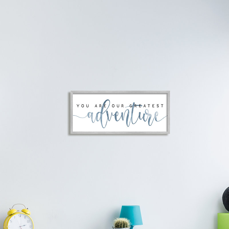 Vous êtes notre plus grande aventure, citation de famille, motif bleu, H 10 po x l 24 po, Giclée encadrée noir minuit