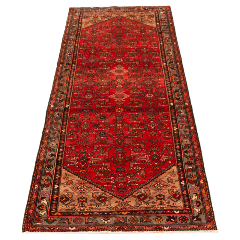 Tapis rouge noué à la main unique 3 pi 5 po x 10 pi 3 po Andelz