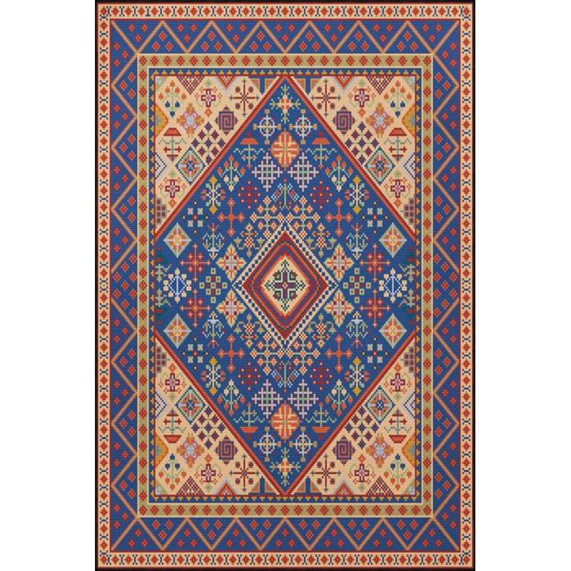 Tapis décoratif décoratif bleu à motif géométrique lavable à la machine, Sous-tapis rectangulaire 4 pi 7 po x 6 pi 7 po inc
