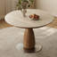 Beige + brun noisette + pierre frittée ronde argentée + bois massif + table de salle à manger en acier inoxydable-133441007
